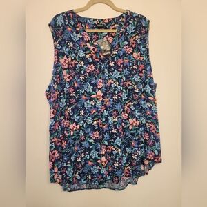 Torrid Floral Sleeveless Blouse - Blue and Pink
